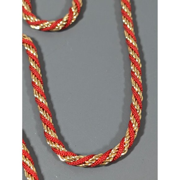 Vintage Napier Gold Tone Red Cord Twist Rope Chain Necklace 24" - Picture 5 of 8